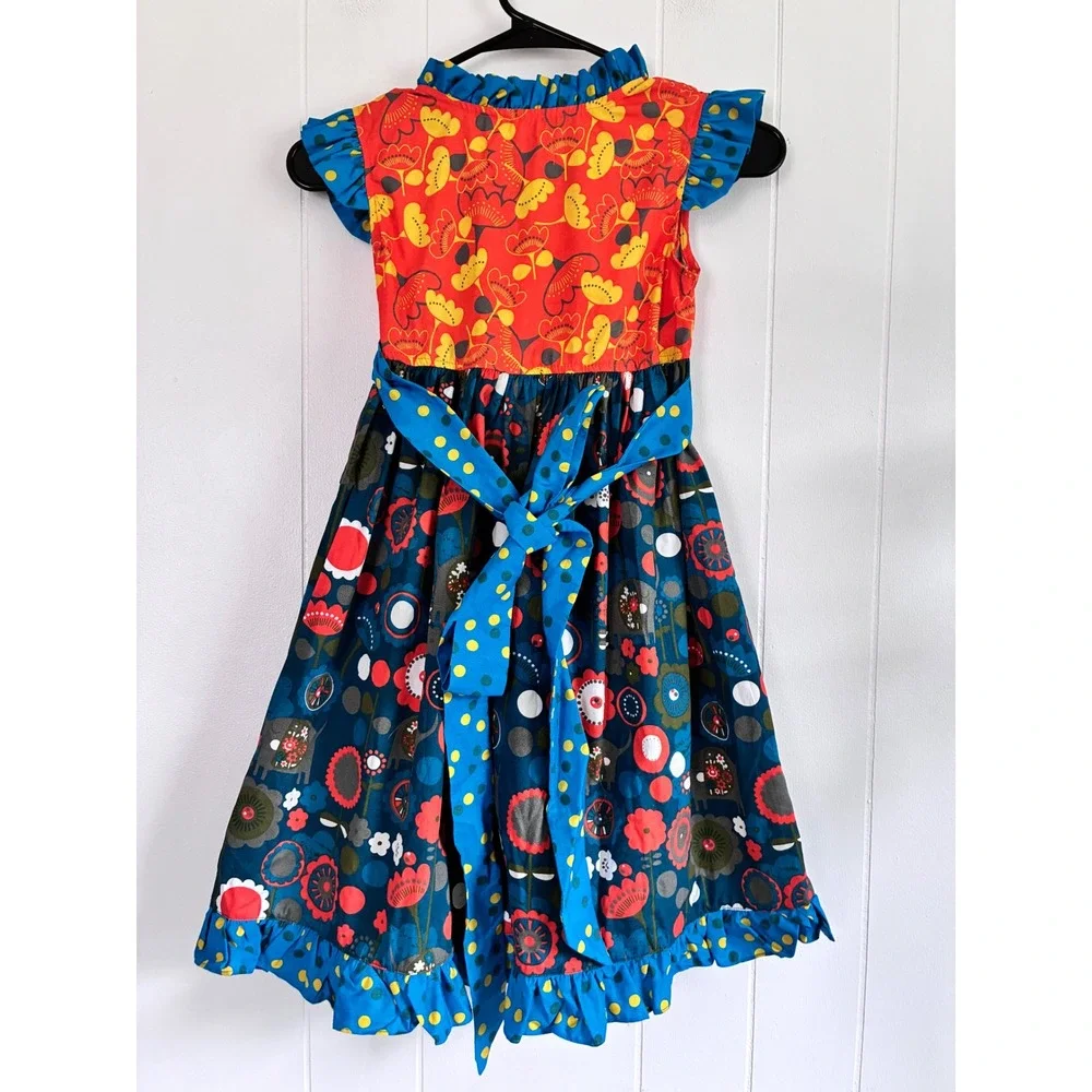 Jelly the Pug Agra Misha Dress Kids 10 Floral Elephant Mixed Print Ruffle Cotton